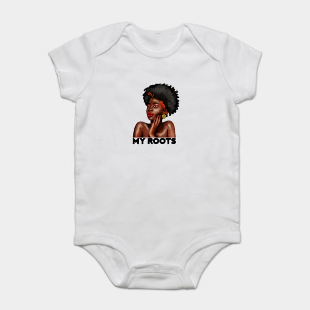 My African Roots, Black Pride, Afro African Woman Baby Bodysuit by logiamerch